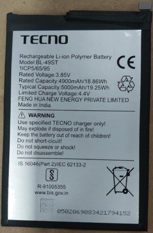 100% Original Brand New Tecno BL-49ST 5000mAh Battery for Tecno Spark 10C KI5k & Tecno Spark 10 Pro Mobiles 6 months warranty