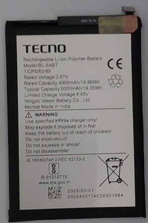 100% Original New Tecno POVA 6 Neo 5G (Indian Edition) / Spark 30 5G / Spark 30C Mobiles BL-5ABT 5000mAh Battery 6 months warranty