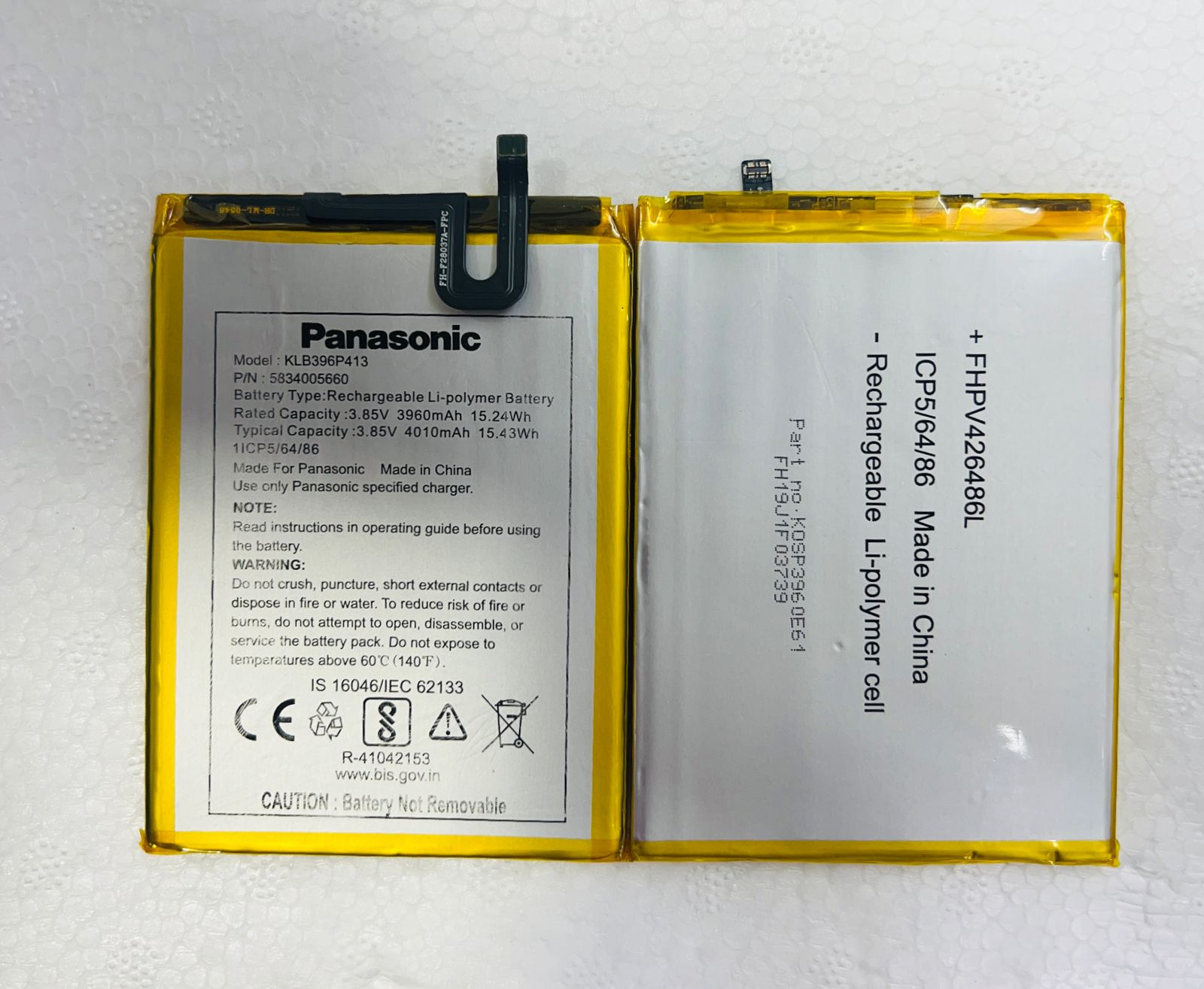 100% Original New Panasonic KLB400P375 4000mAh Battery For Panasonic Eluga A3 & Eluga Ray 810 Mobiles 6 months warranty