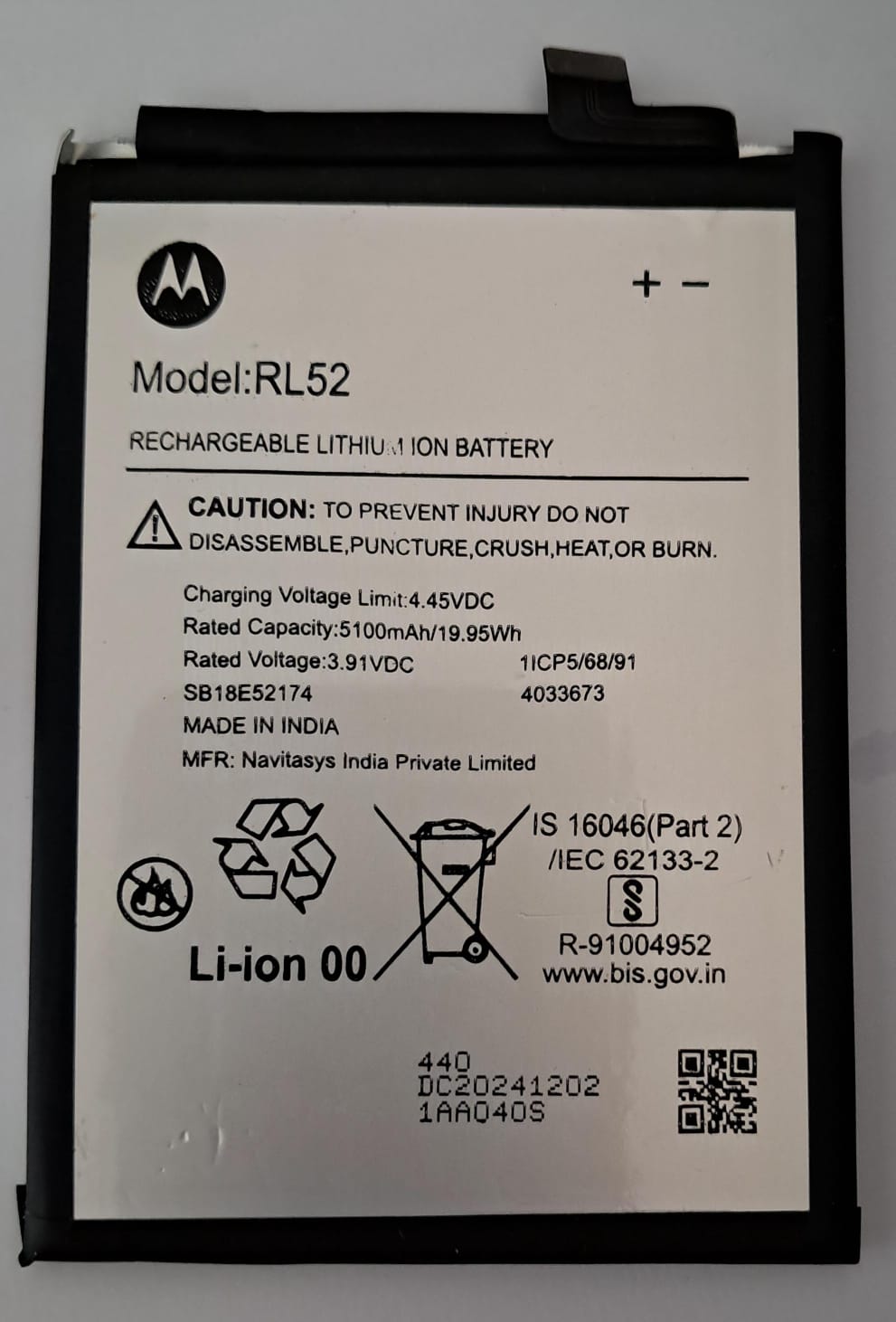 100% Original Brand New Moto E15 / G05 & G15 Mobiles Motorola RL52 5200mAh Battery 6 months warranty