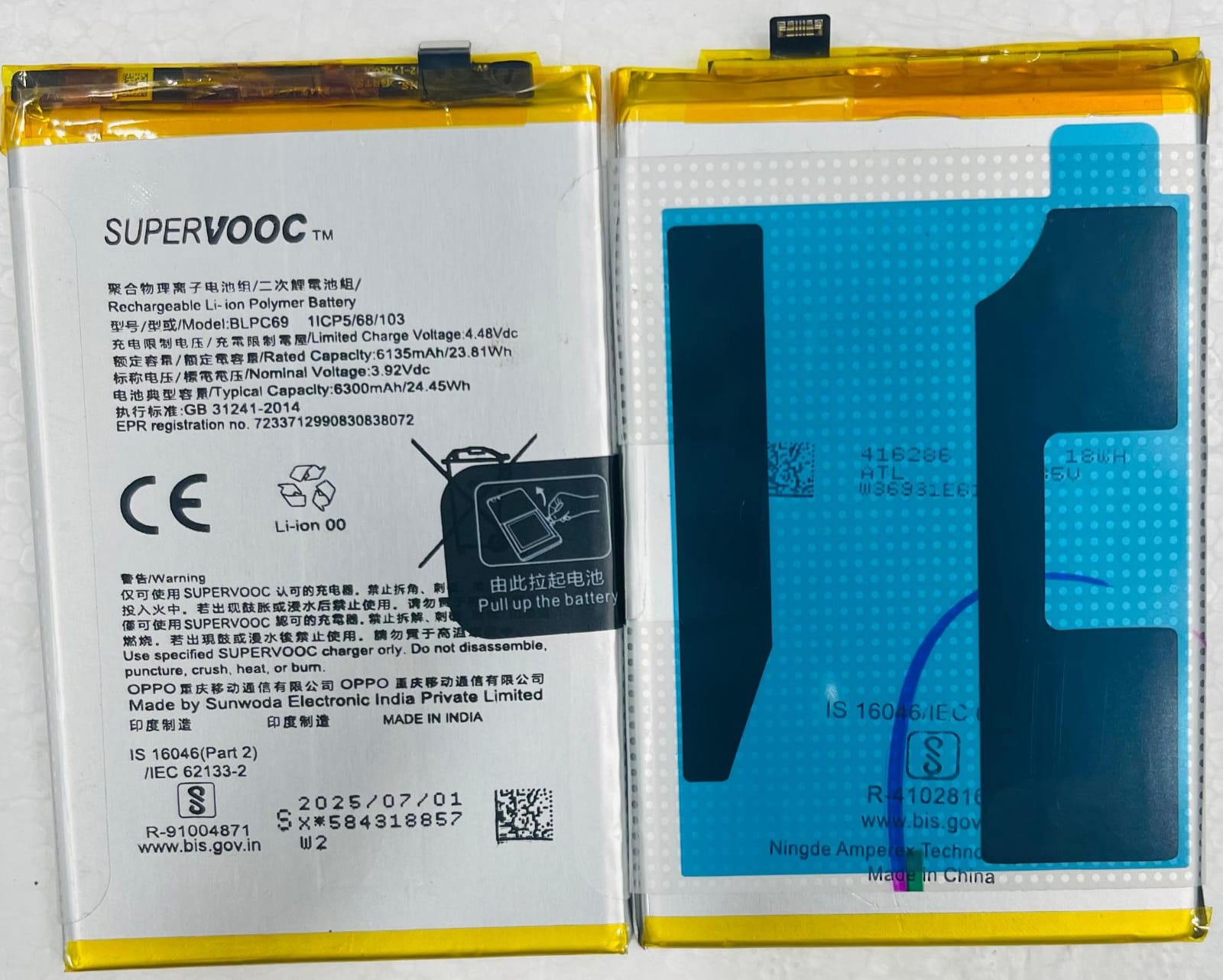100% Original Brand New SUPERVOOC BLPC69 6300mAh Battery for Realme C71 (RMX5313) & OPPO Reno 14 5G Mobiles 6 months warranty