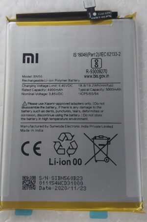 100% Original Brand New Mi BN56 Battery For Xiaomi Redmi 9C / 9A / 9i / 9AT / A1 / A1 Plus / POCO C3 / POCO C3 Pro / POCO C31 - 5000mAh with 6 months warranty