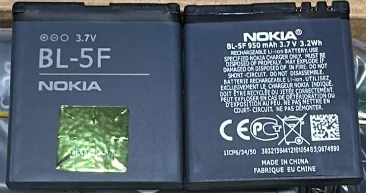 100% Original New Nokia N78 / N95 / N96 / N98 / N93i / E65 / 6210 Navigator/ 6710 Navigator / 6290 Mobiles Nokia BL-5F 950mAh Battery 6 months warranty