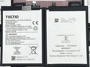 100% Original Brand New Tecno BL-49XT 5000mAh Battery for Tecno Camon 30S Pro (CLA6) Mobile 6 months warranty